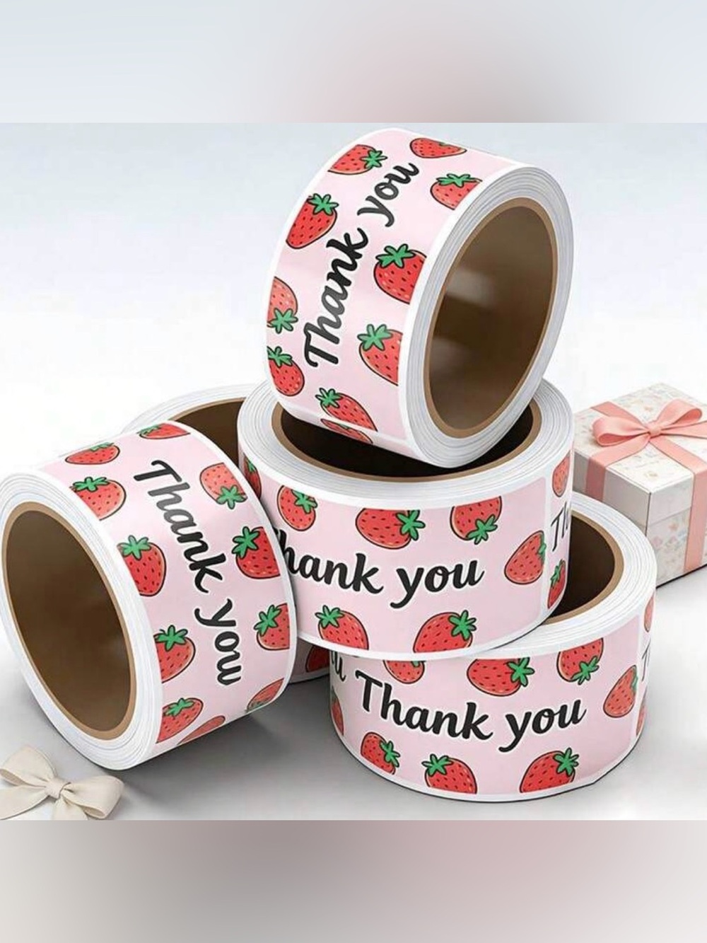 Thank You Strawberry Print Adhesive Labels Stickers - Pink - 120 Count